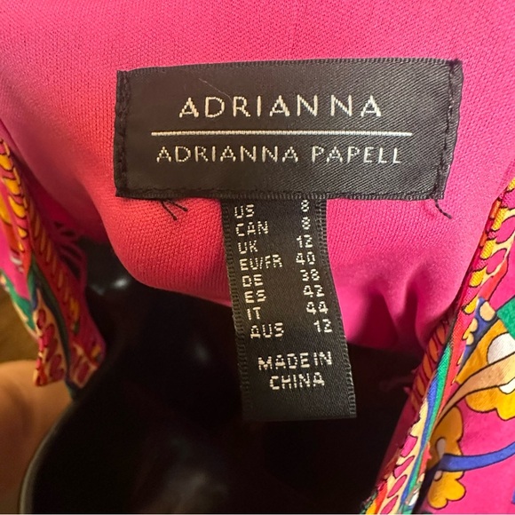 Adrianna Papell Long Sleeve Retro Printed A Line Dress In Pink Multi Size 8 NWT - Picture 12 of 16